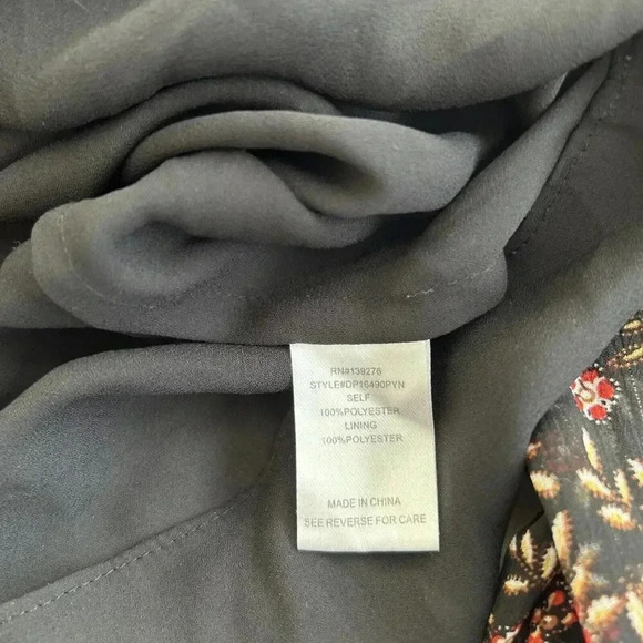 Daniel Rainn Black Floral Metallic Long Sleeve Sheer Layered Blouse Size PS - Picture 10 of 13